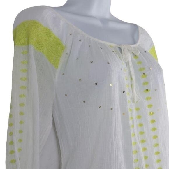 Old Navy women's White with florescent yellow green embroidered swim cover up M - Picture 6 of 8